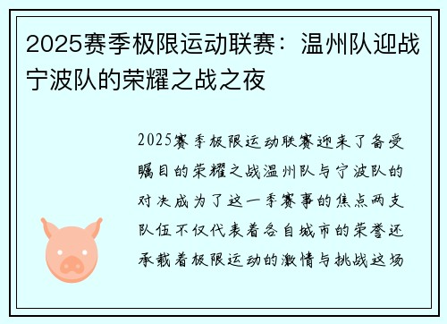 2025赛季极限运动联赛：温州队迎战宁波队的荣耀之战之夜